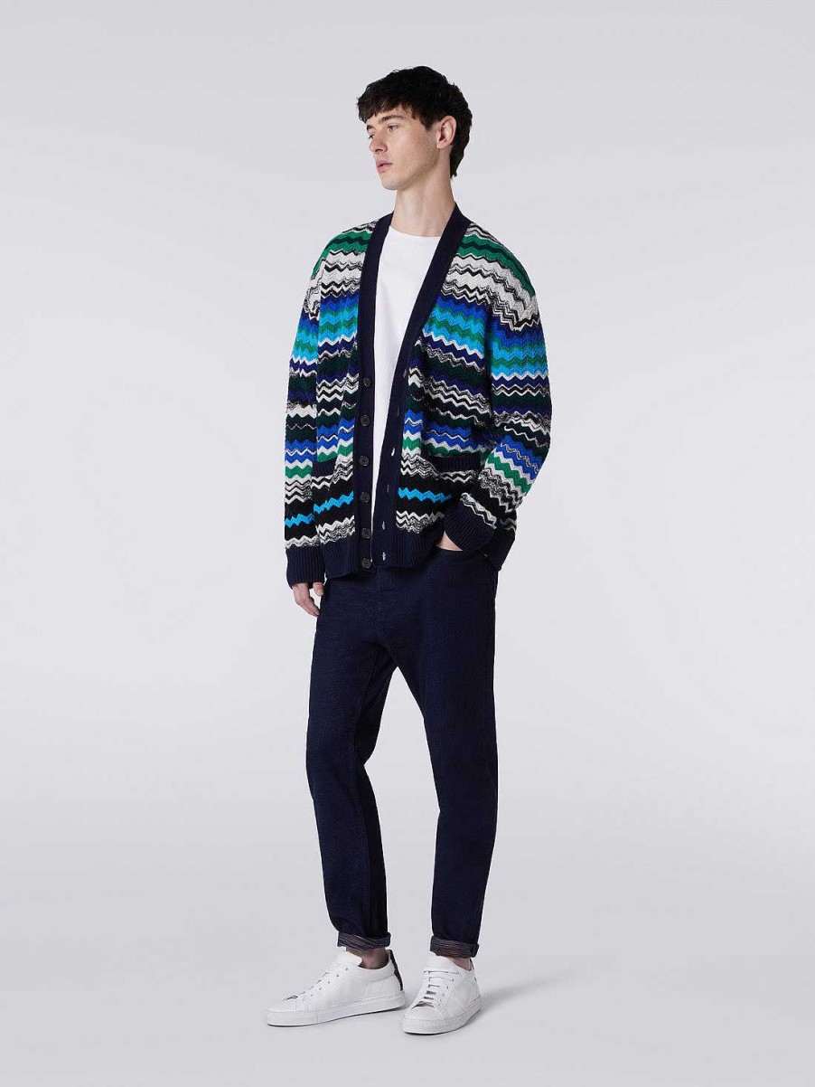 Menn Missoni Strikkevarer | Chevron Cardigan I Ullblanding Flerfarget