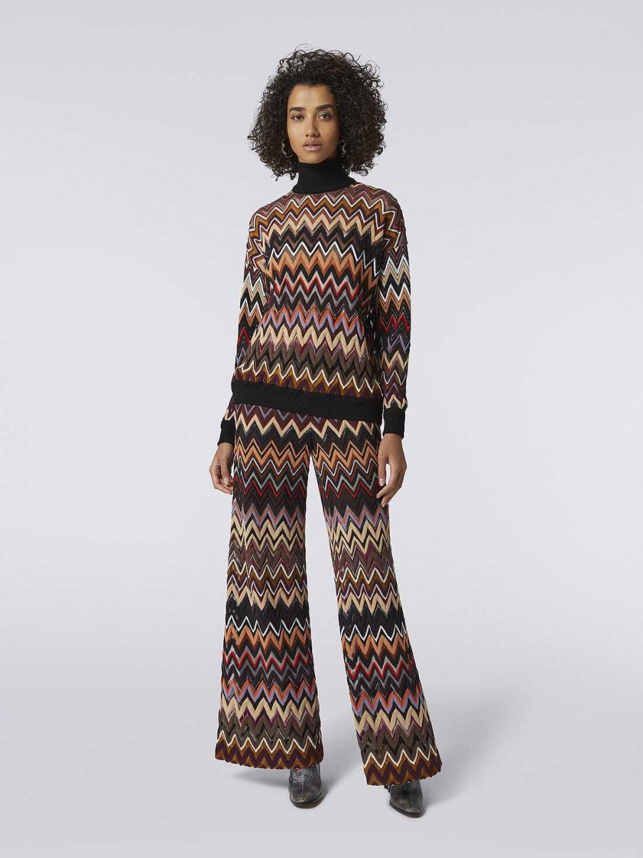 Kvinner Missoni Strikkevarer | Oversized Ullblanding Chevron Genser Med Hoy Hals Flerfarget