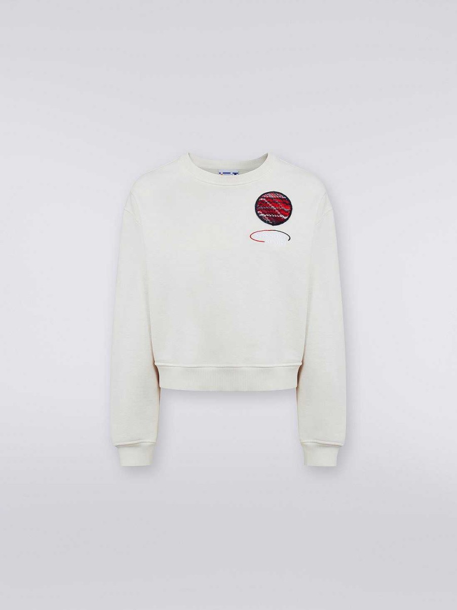 Kvinner Missoni Klaer | Sweatshirt Med Rund Hals I Bomull Med Strikket Innlegg Og Logo Hvit