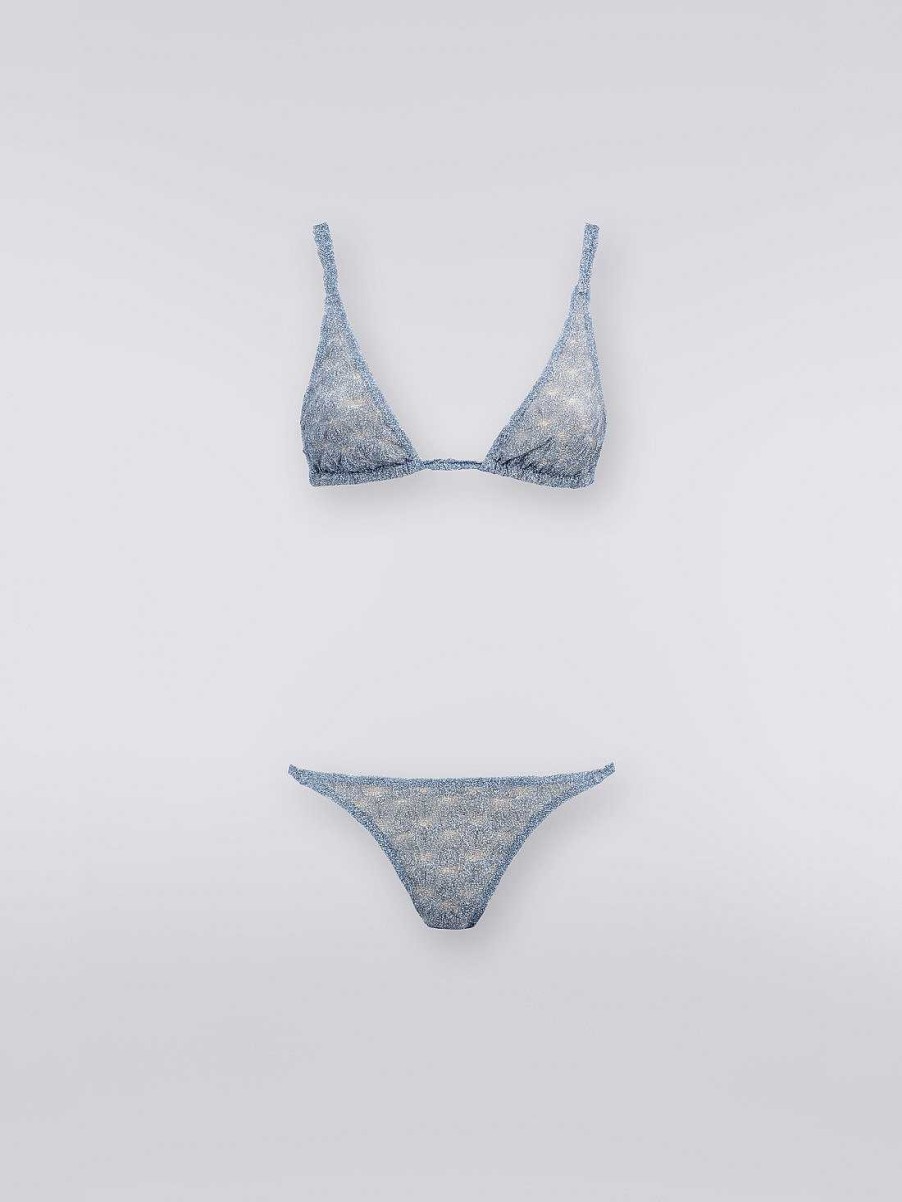 Kvinner Missoni Badedrakter | Bikini Med Blad Og Lame Blonder Lysebla Lame