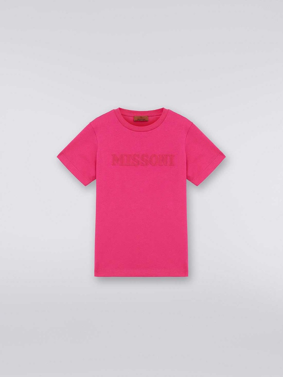 Gut (4-14 Ar) Missoni | T-Skjorte I Bomull Med Preget Logo Rosa