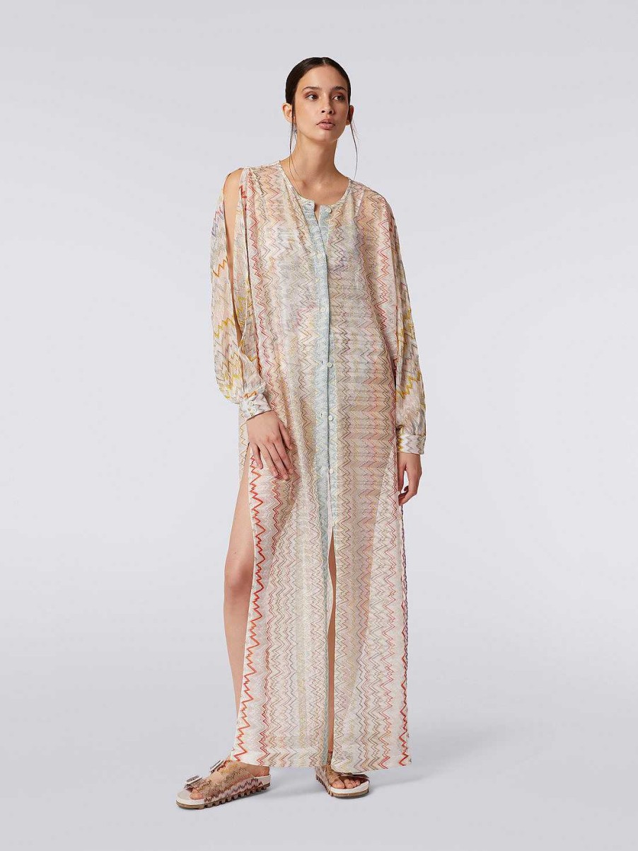 Kvinner Missoni Strandtoy | Langstripet Kaftan Dekke Opp Med Lame Flerfarget