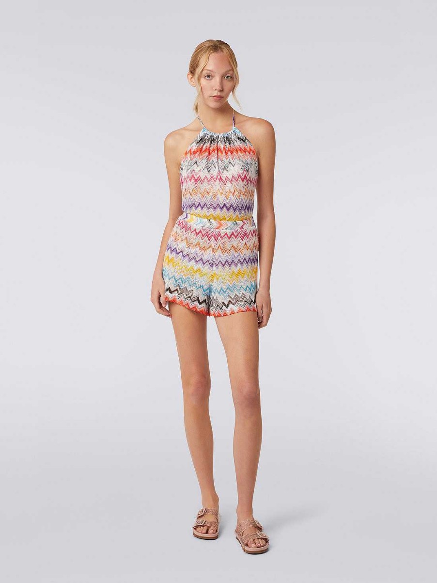 Kvinner Missoni Strandtoy | Kort Slub Viskosestrikket Sikksakk Jumpsuit Flerfarget