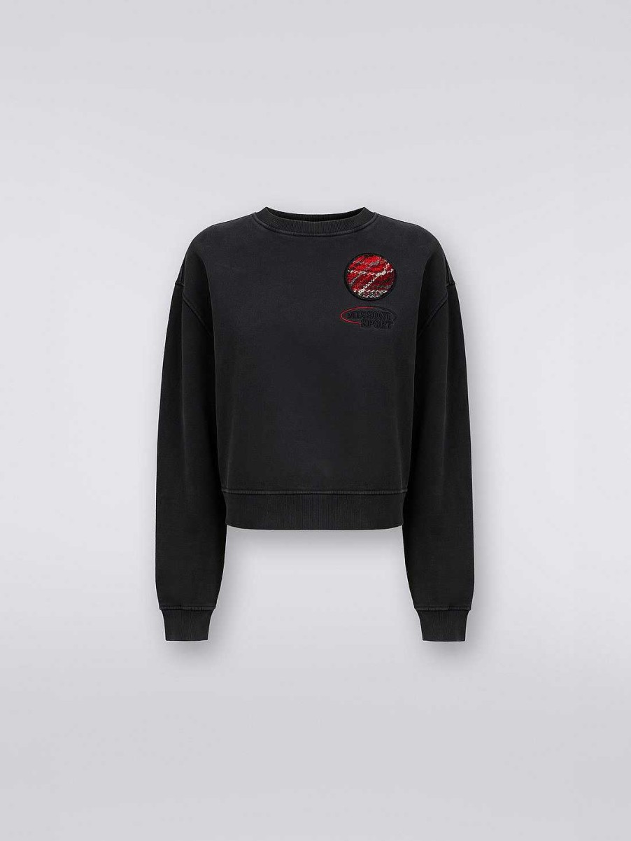 Kvinner Missoni Klaer | Sweatshirt Med Rund Hals I Bomull Med Strikket Innlegg Og Logo Gra