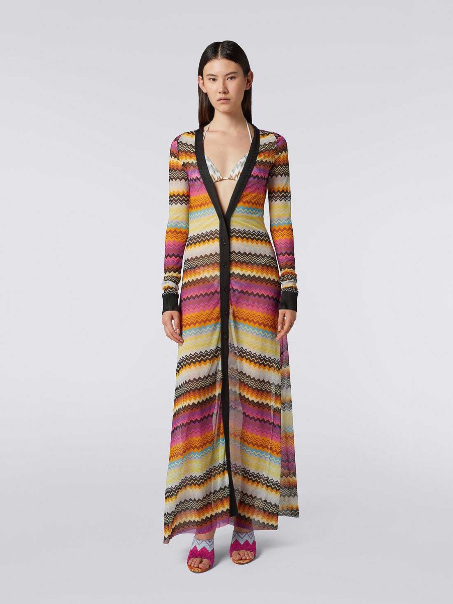 Kvinner Missoni Strandtoy | Viskose Tyll Sikksakk Dekke Cardigan Flerfarget