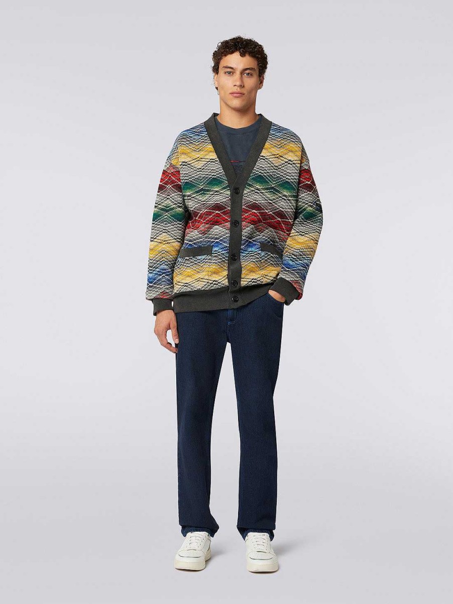 Menn Missoni Klaer | Cardigan I Ullblanding Med Sikksakkmonster Flerfarget