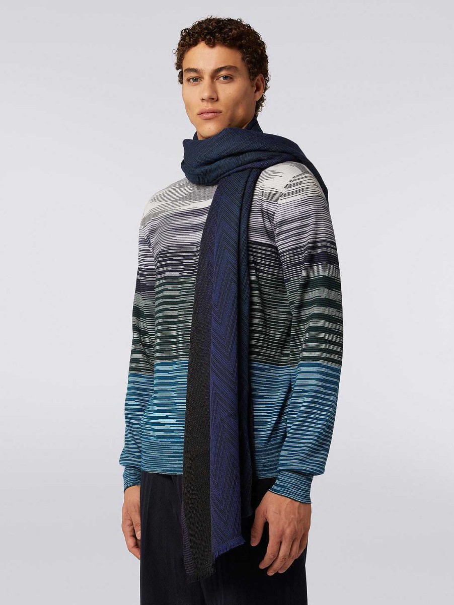 Menn Missoni Skjerf Og Foulards | Viskose Og Ull Chevron Strikket Stole Med Frynsete Kanter Flerfarget