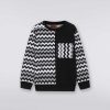 Gut (4-14 Ar) Missoni | Patchwork Strikket Sweatshirt Med Rund Hals I Bomull Svart Hvit