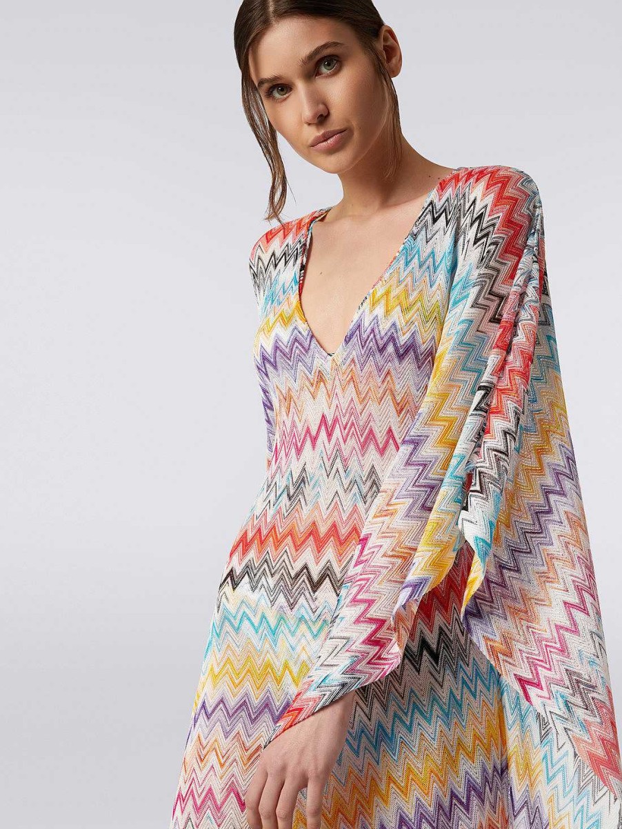 Kvinner Missoni Strandtoy | Lang Sikksakk Viskose Kaftan Dekke Opp Flerfarget