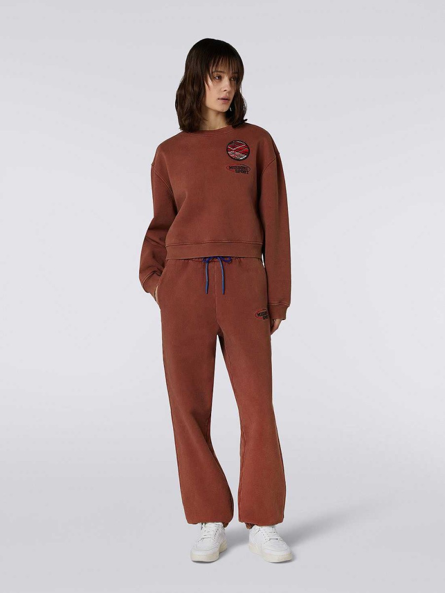 Kvinner Missoni Klaer | Sweatshirt Med Rund Hals I Bomull Med Strikket Innlegg Og Logo Rust