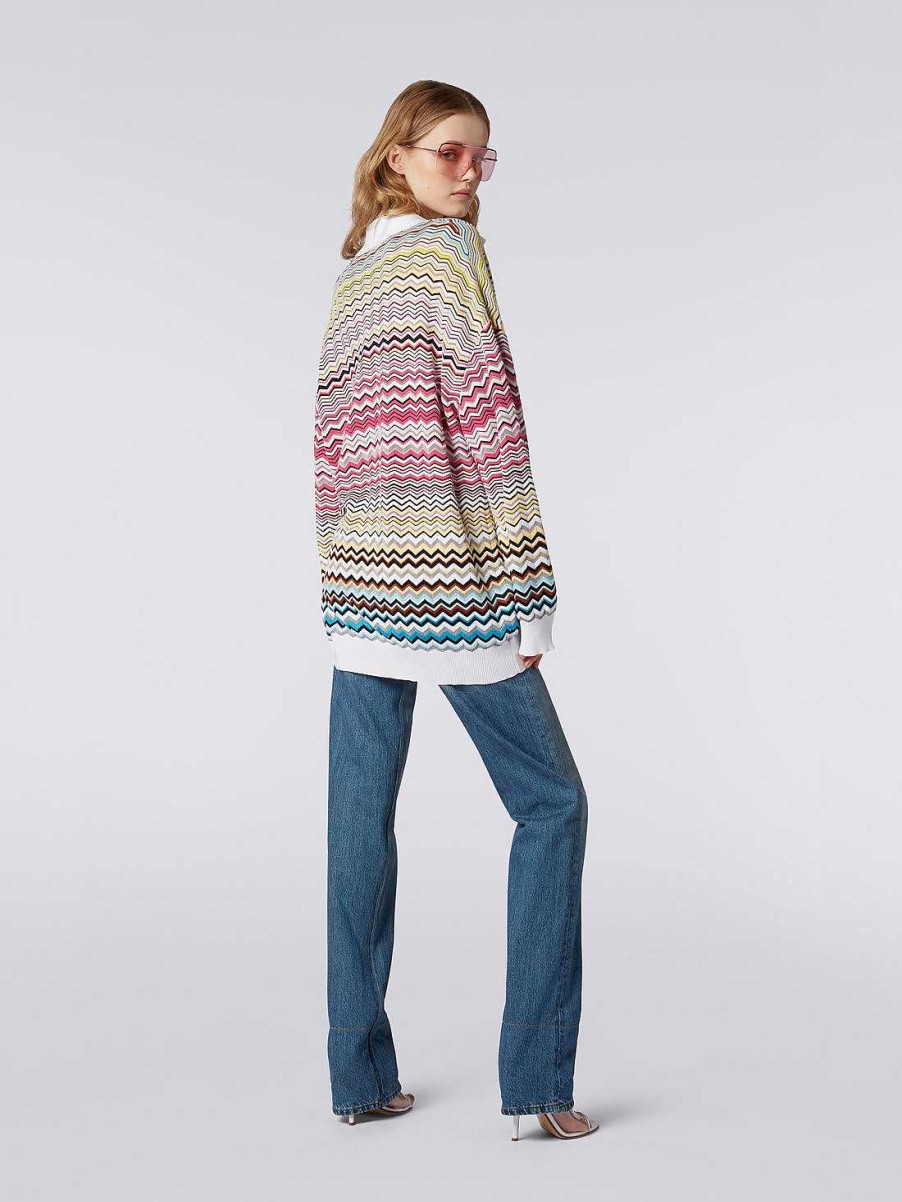 Kvinner Missoni Strikkevarer | Langermet Oversized Poloskjorte Med Chevronmonster Flerfarget