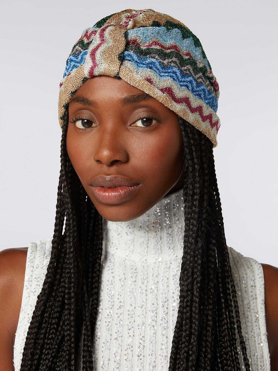 Kvinner Missoni Hartilbehor | Chevron Turban I Viskoseblanding Med Paljetter Flerfarget