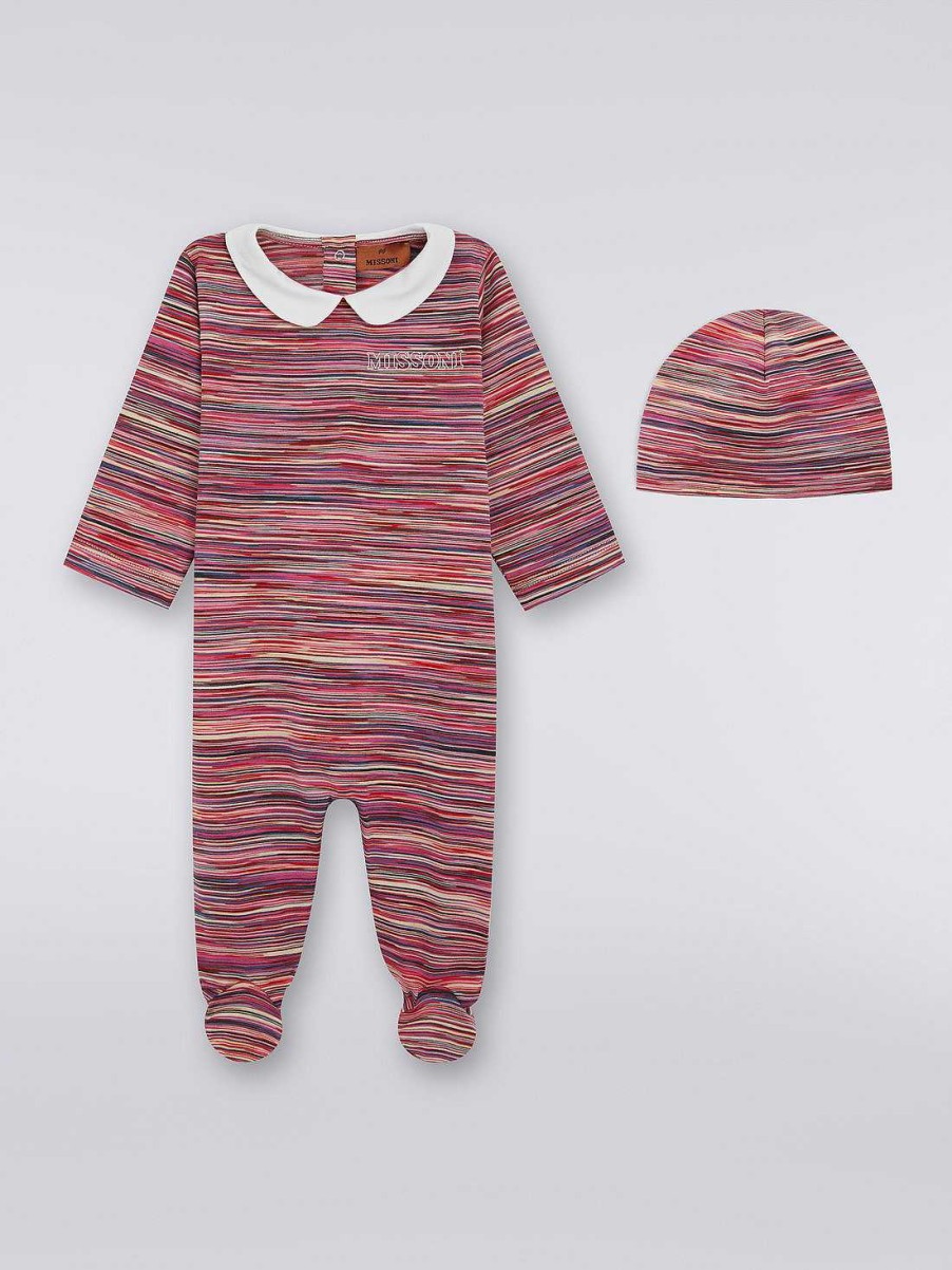 Baby (0-24 Maneder) Missoni | Todelt Sett Med Jumpsuit I Slubbomull Og Dockerhatt Flerfarget