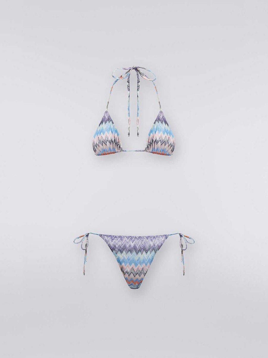 Kvinner Missoni Badedrakter | Slub Chevron Bikini I Viskose Bla Skygge Chevron