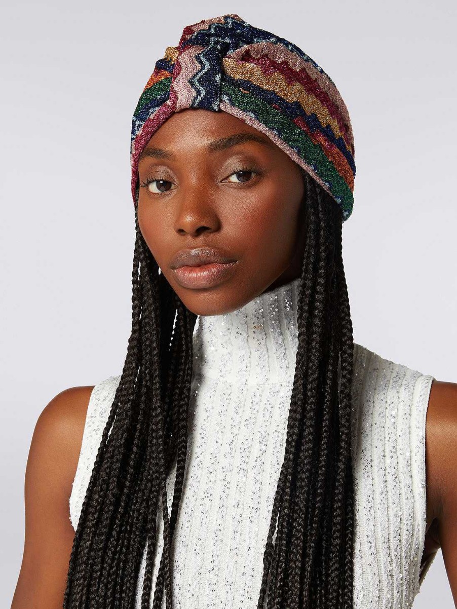 Kvinner Missoni Hartilbehor | Chevron Turban I Viskoseblanding Med Paljetter Flerfarget